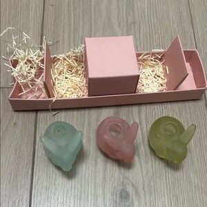 Set of 3 Pastel Bunny William Sonoma Tealight Holders - Mint, Pink, Olive